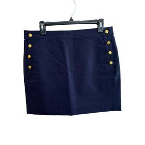 New J. CREW Postage Stamp Sailor Skirt Sz 8 Navy Blue Gold Button Pockets
